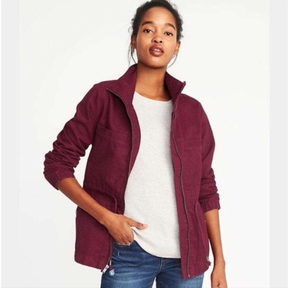 NWT🏷️ Old Navy Utility Bomber Jacket, Wine Burgundy, XS - Picture 10 of 16